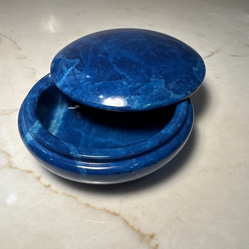 Vintage Genuine Volterra Alabaster Trinket Box Swivel Top By Ducceschi Italy